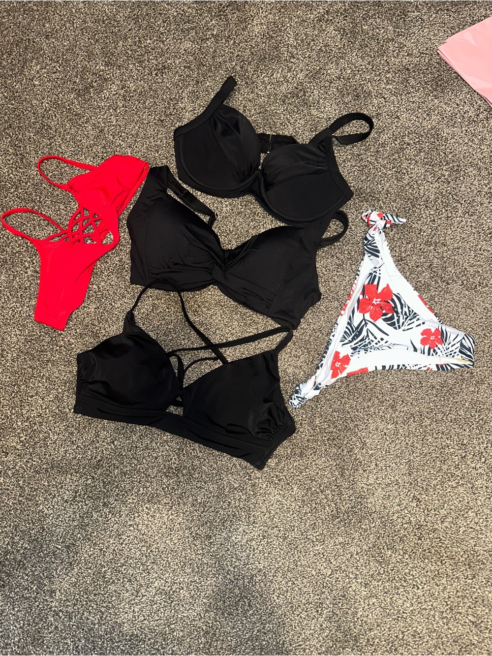 Shade & Shore Black and Red Floral Mix Swim Bikini Set